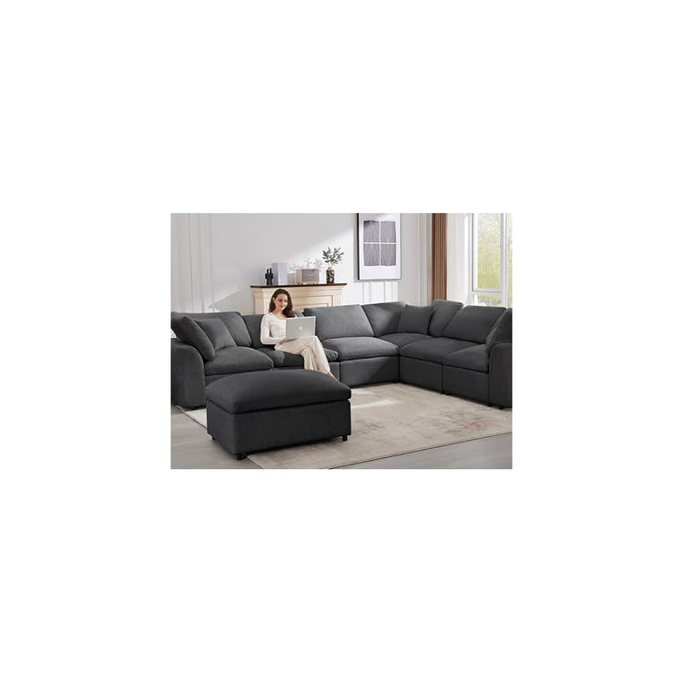 Siiejia Modular 7 Seater Sectional Sofa, Oversized Cloud Couches, Dark Grey