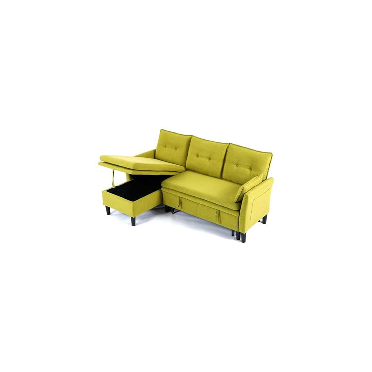 Pull Out Couch with Storage L Shaped Convertible Sleeper Sofa Bed w/Reversible Storage Chaise Small Corner Sofa w/Side Pockets & 2 Pillows Sectional Couches for Living Room Apartment (Green)