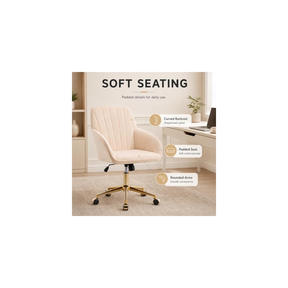 TY Velvet Office Chair, Adjustable Swivel Desk Chair with Arms