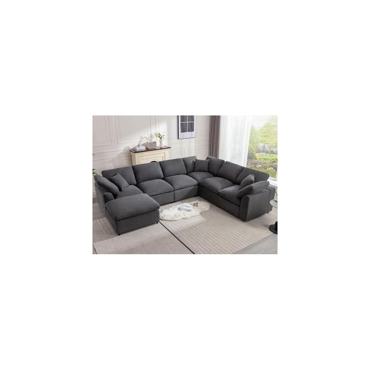 Siiejia Modular 7 Seater Sectional Sofa, Oversized Cloud Couches, Dark Grey