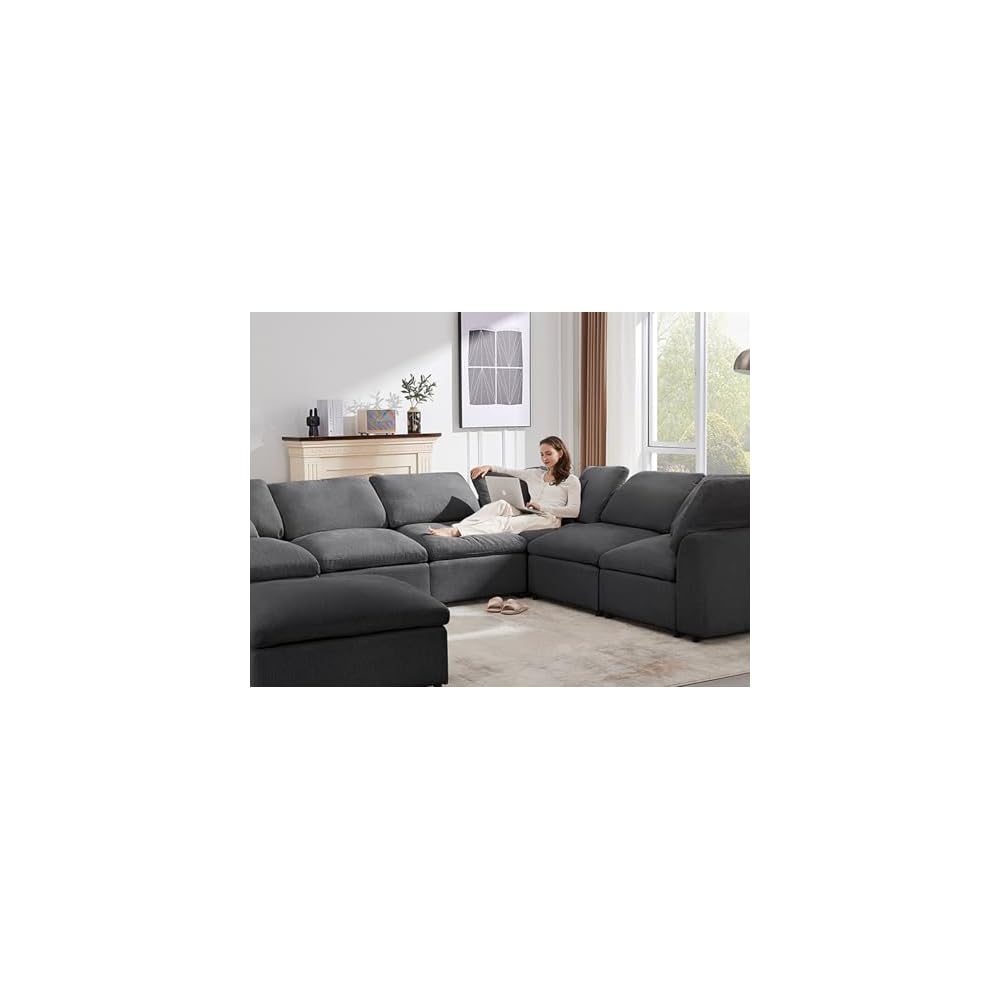 Siiejia Modular 7 Seater Sectional Sofa, Oversized Cloud Couches, Dark Grey