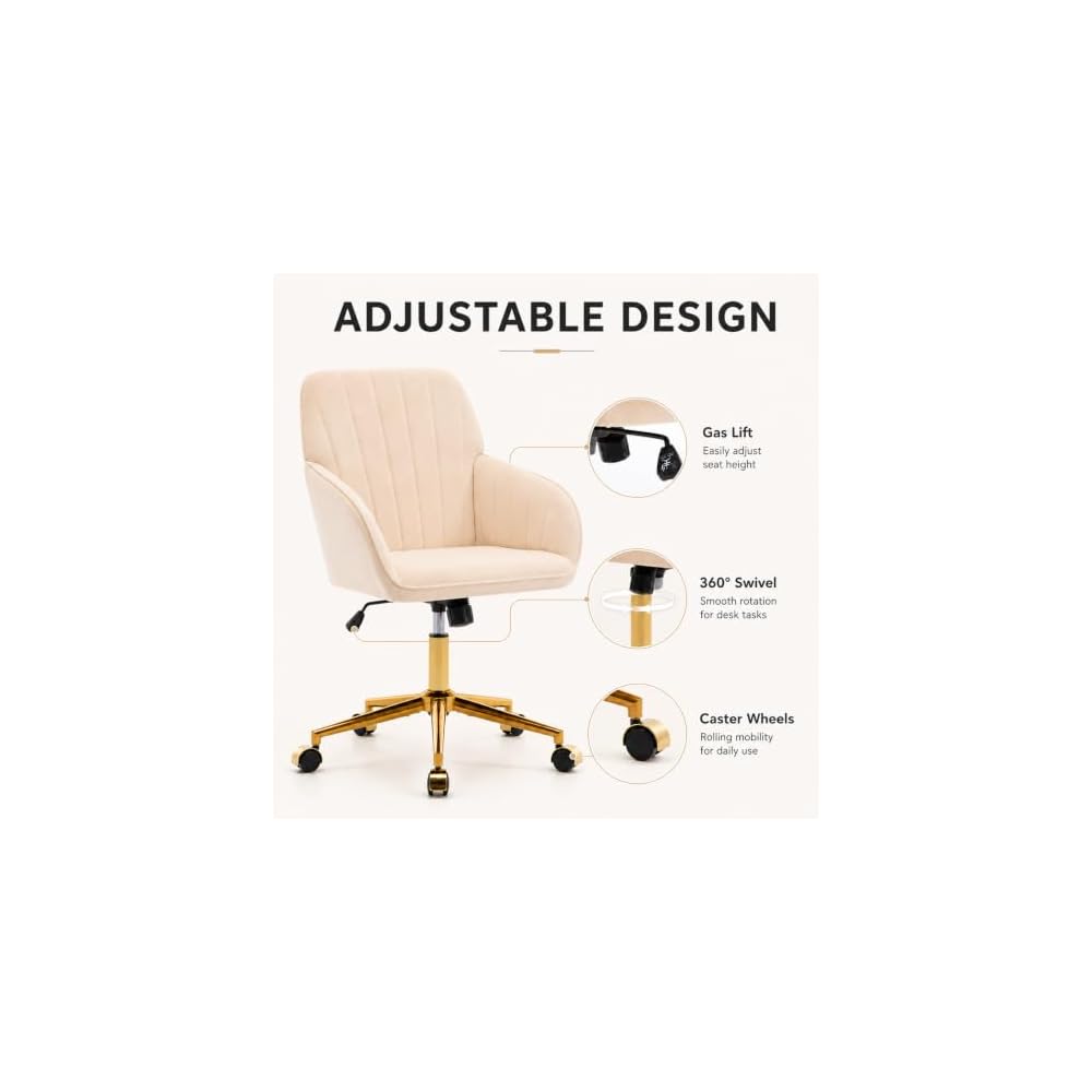 TY Velvet Office Chair, Adjustable Swivel Desk Chair with Arms