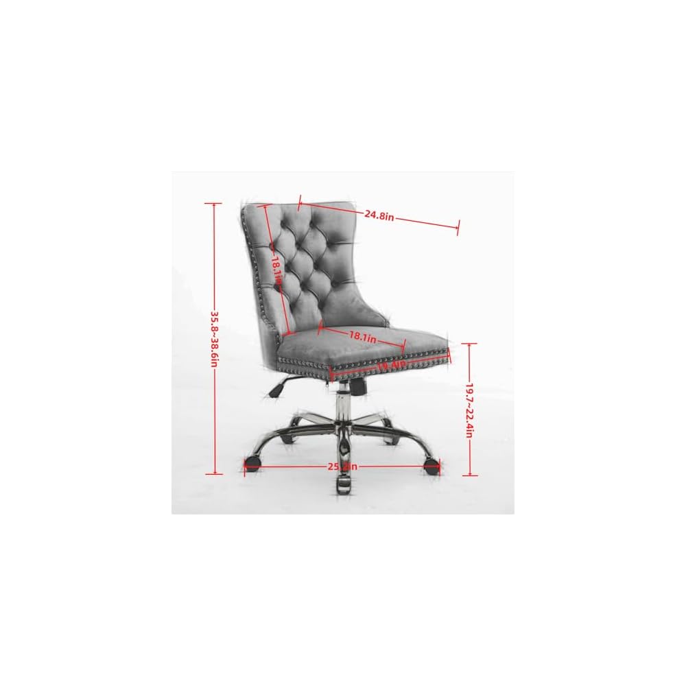 Comfortable Velvet Upholstered Office Chair with Wheels, Button Tufted Home Office Chair with Golden Metal Base, Adjustable Desk Chair Swivel Office Seat with Gold Nailhead Trim for Small Space(Beige)