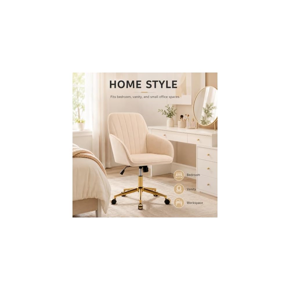 TY Velvet Office Chair, Adjustable Swivel Desk Chair with Arms