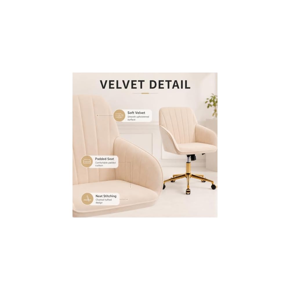 TY Velvet Office Chair, Adjustable Swivel Desk Chair with Arms
