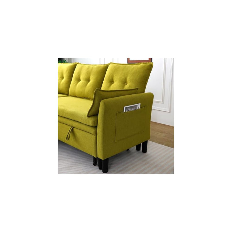 Pull Out Couch with Storage L Shaped Convertible Sleeper Sofa Bed w/Reversible Storage Chaise Small Corner Sofa w/Side Pockets & 2 Pillows Sectional Couches for Living Room Apartment (Green)