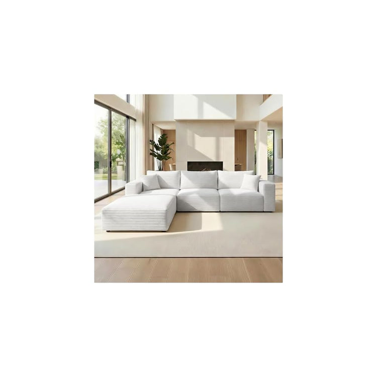 CECER 117'' Convertible Sectional Sofa with Reversible Chaise, Ergonomic 4 Seat Couch with Wide-Armrests, Corduroy Sofa Couches for Living Room, Apartment-Beige