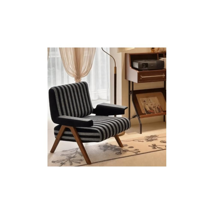 Casual Modern Solid Wood Striped Accent Armchair