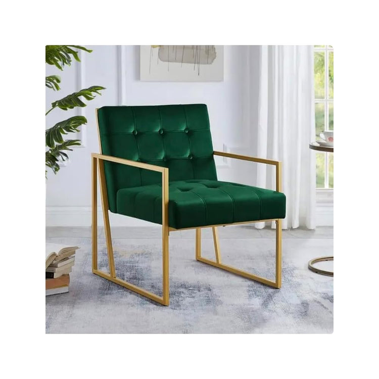 Modern Taupe Velvet Button Tufted Accent Chair with Golden Metal Stand, Decorative Furniture Chairs for Living Room Bedroom (Jade)