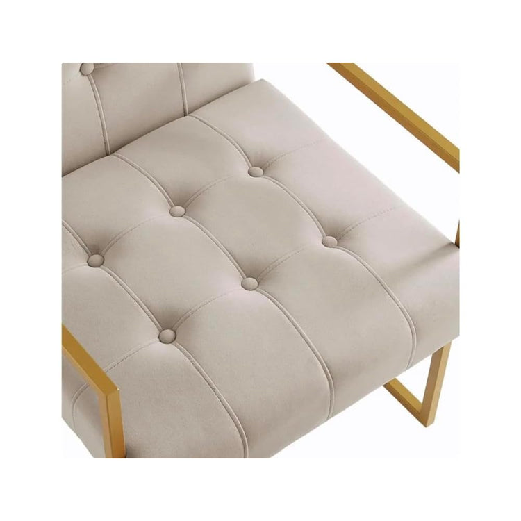 Modern Taupe Velvet Button Tufted Accent Chair with Golden Metal Stand, Decorative Furniture Chairs for Living Room Bedroom (Jade)