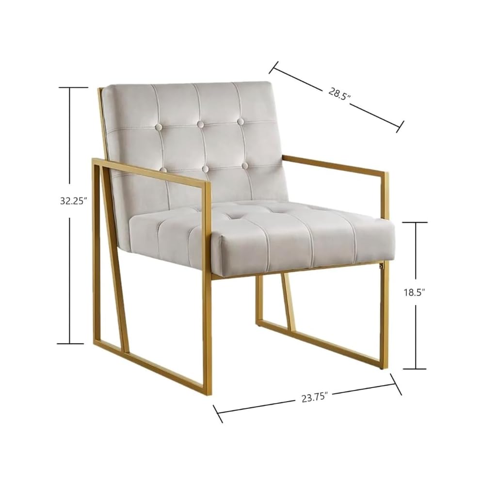 Modern Taupe Velvet Button Tufted Accent Chair with Golden Metal Stand, Decorative Furniture Chairs for Living Room Bedroom (Jade)