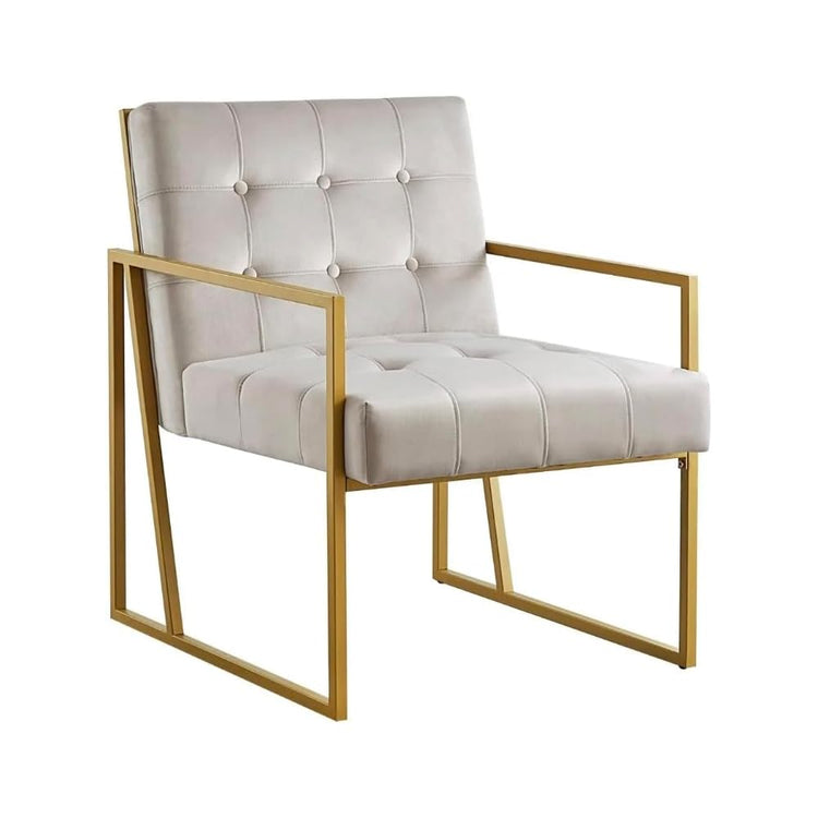 Modern Taupe Velvet Button Tufted Accent Chair with Golden Metal Stand, Decorative Furniture Chairs for Living Room Bedroom (Jade)
