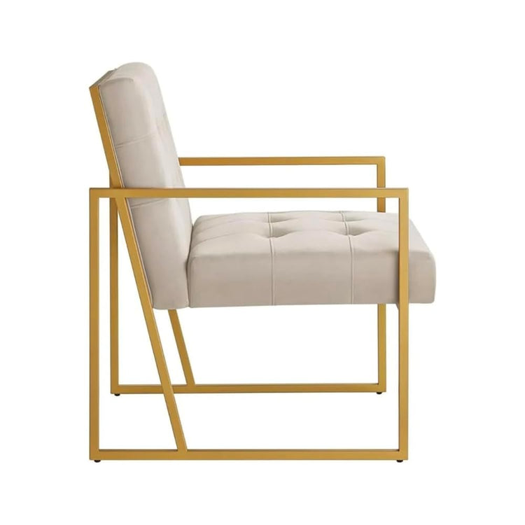 Modern Taupe Velvet Button Tufted Accent Chair with Golden Metal Stand, Decorative Furniture Chairs for Living Room Bedroom (Jade)