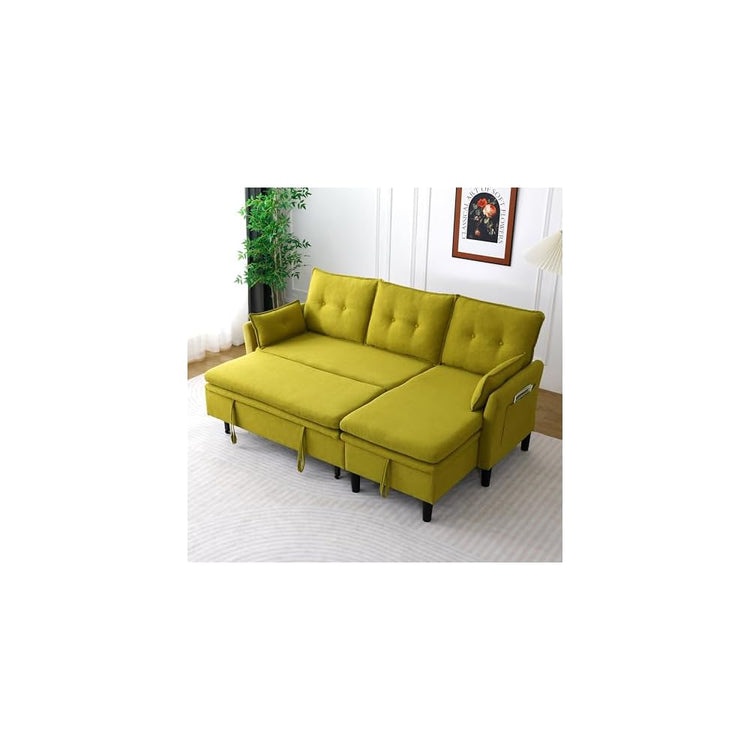 Pull Out Couch with Storage L Shaped Convertible Sleeper Sofa Bed w/Reversible Storage Chaise Small Corner Sofa w/Side Pockets & 2 Pillows Sectional Couches for Living Room Apartment (Green)