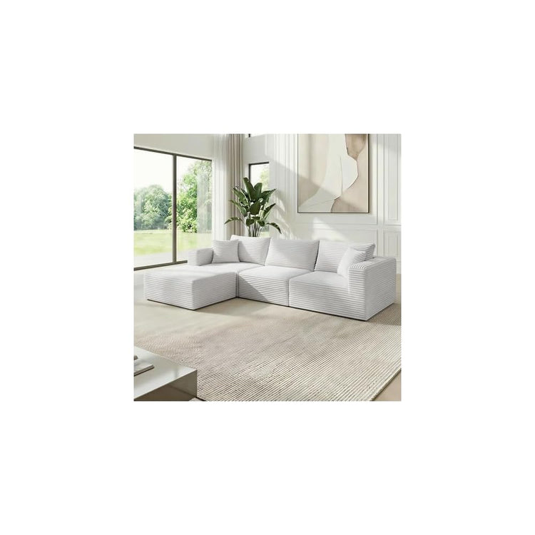 CECER 117'' Convertible Sectional Sofa with Reversible Chaise, Ergonomic 4 Seat Couch with Wide-Armrests, Corduroy Sofa Couches for Living Room, Apartment-Beige