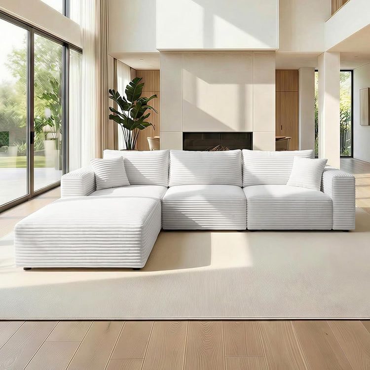 CECER 117'' Convertible Sectional Sofa with Reversible Chaise, Ergonomic 4 Seat Couch with Wide-Armrests, Corduroy Sofa Couches for Living Room, Apartment-Beige