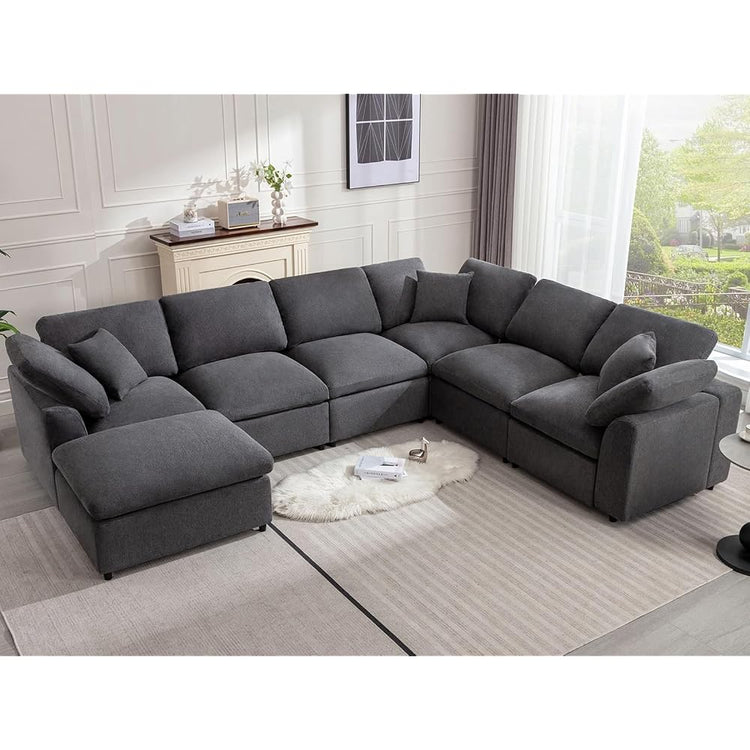 Siiejia Modular 7 Seater Sectional Sofa, Oversized Cloud Couches, Dark Grey